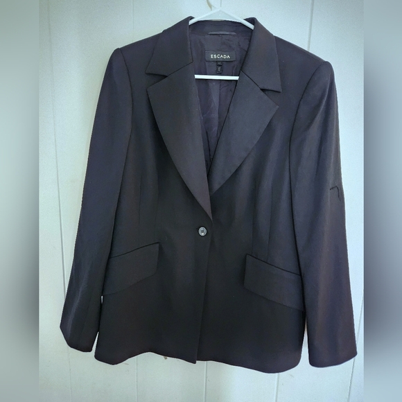 ESCADA Wool Black Blazer Women's Sz 42 Large Stretch Business Jacket 1 button - Picture 7 of 16
